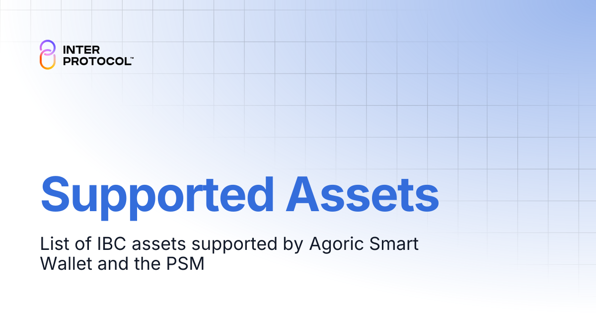 Supported Assets | Inter Protocol User & System Docs